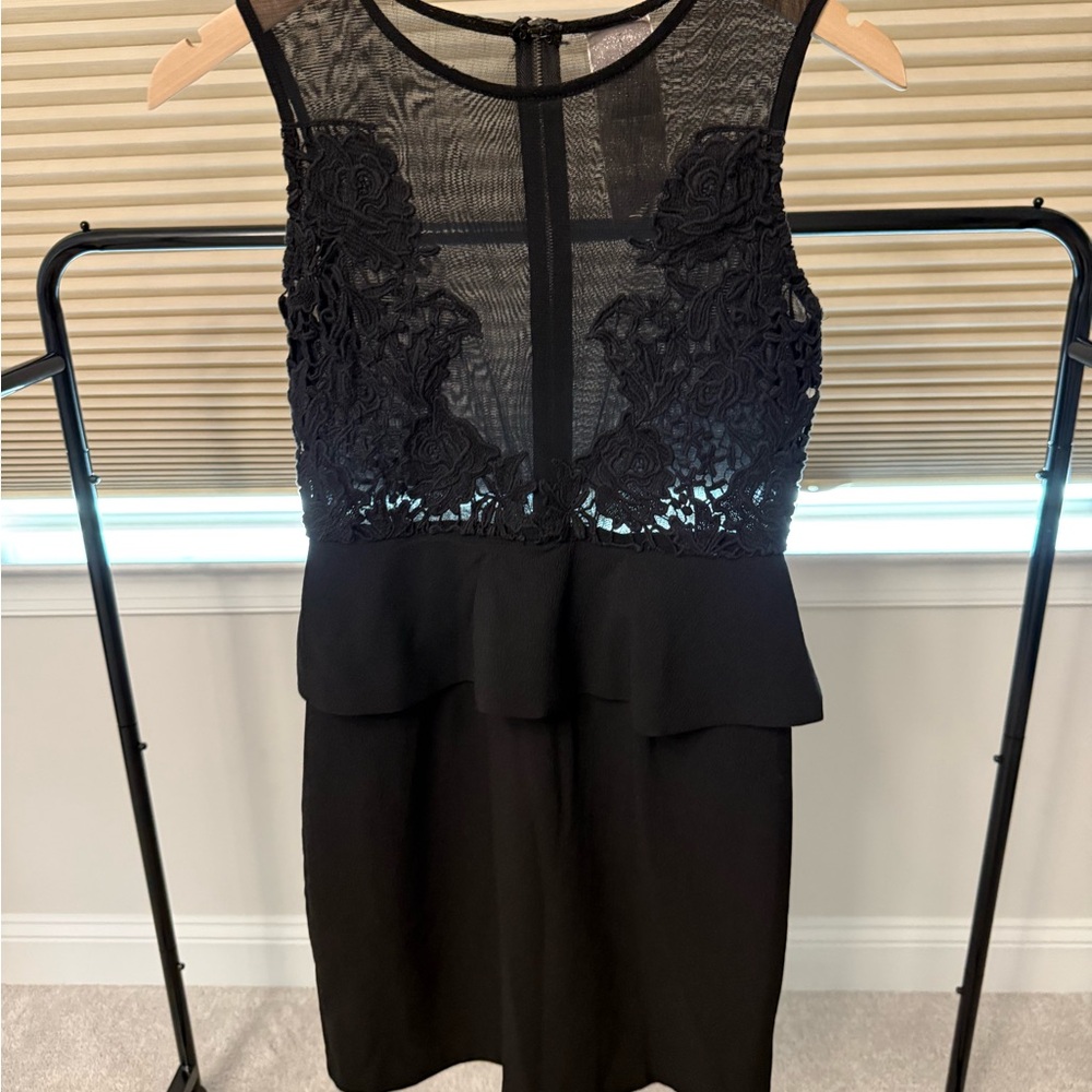 Black Lace Sheer Peplum Sleeveless Dress